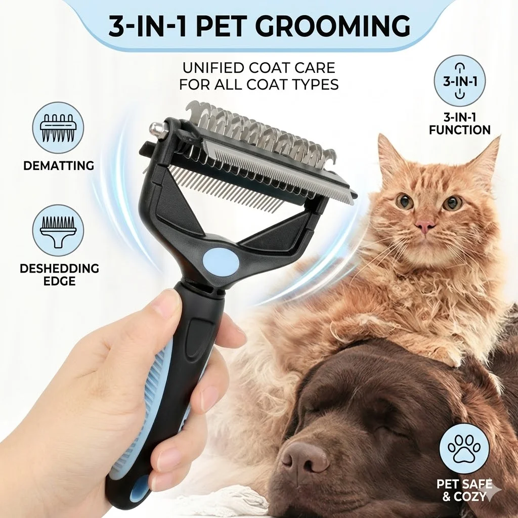 3 In 1 Pet Deshedding Brush Do - Undercoat Rake Dematting Tool Dog Shedding 评论和价格