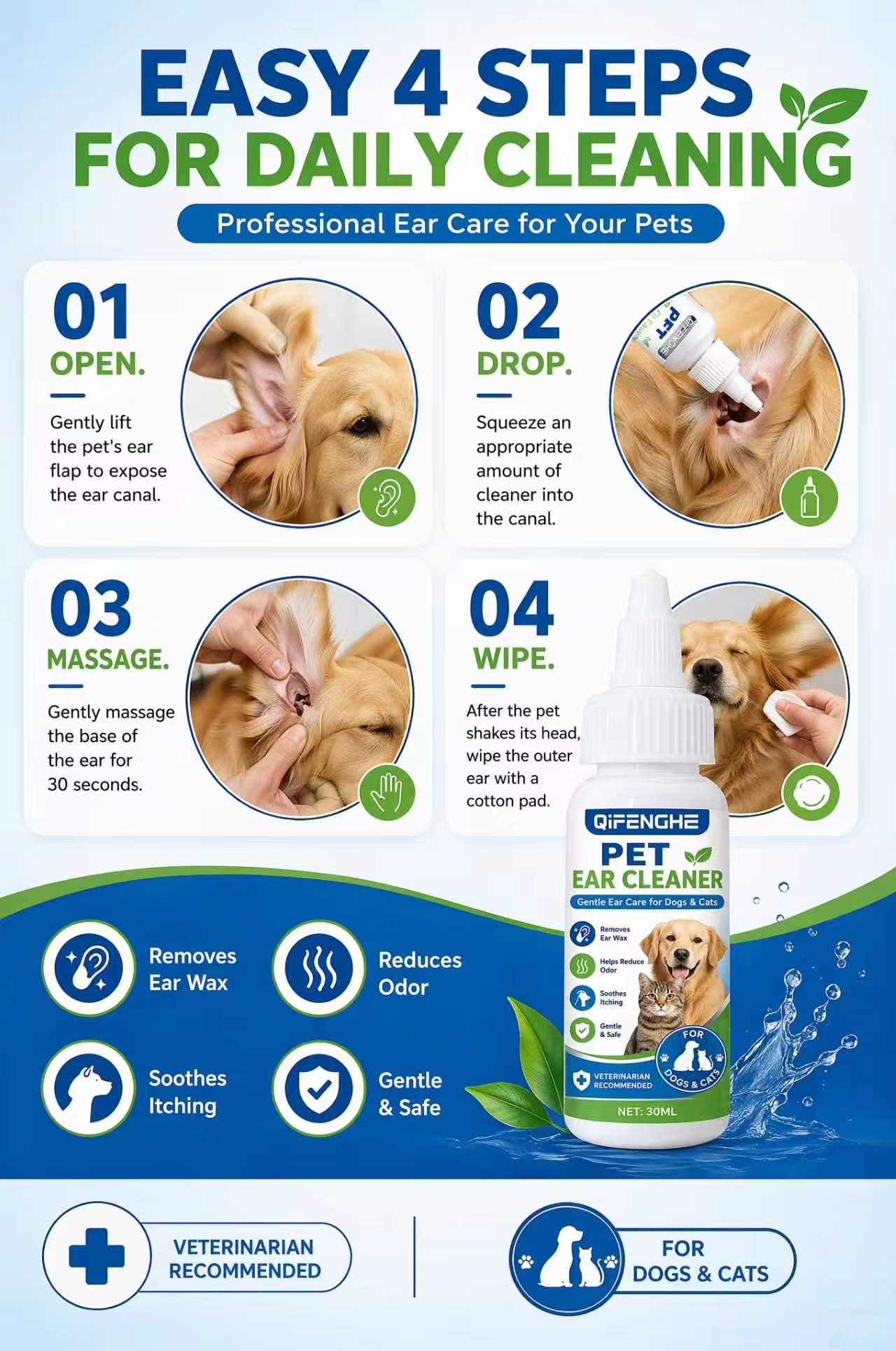 30ml Pet Ear Cleaner Drops for - Dog Ear Cleaner Solution Drops Wash 评论和价格