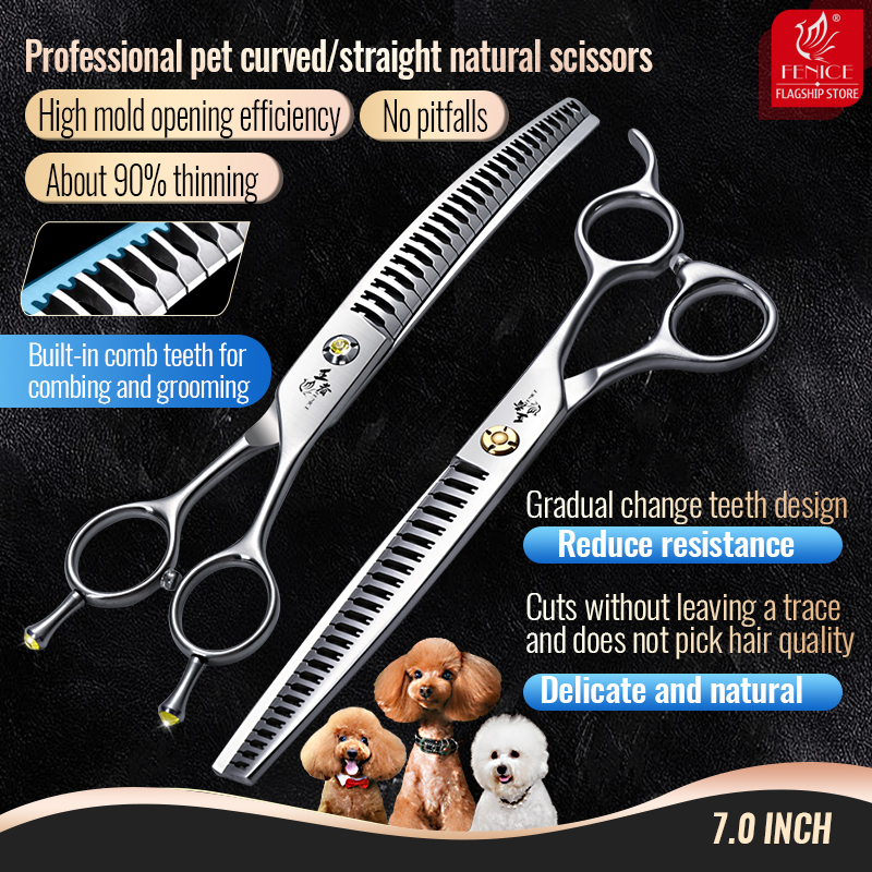 Fenice 7 inch VG10 Professiona - Professional Pet Grooming Scissors Curved 评论和价格