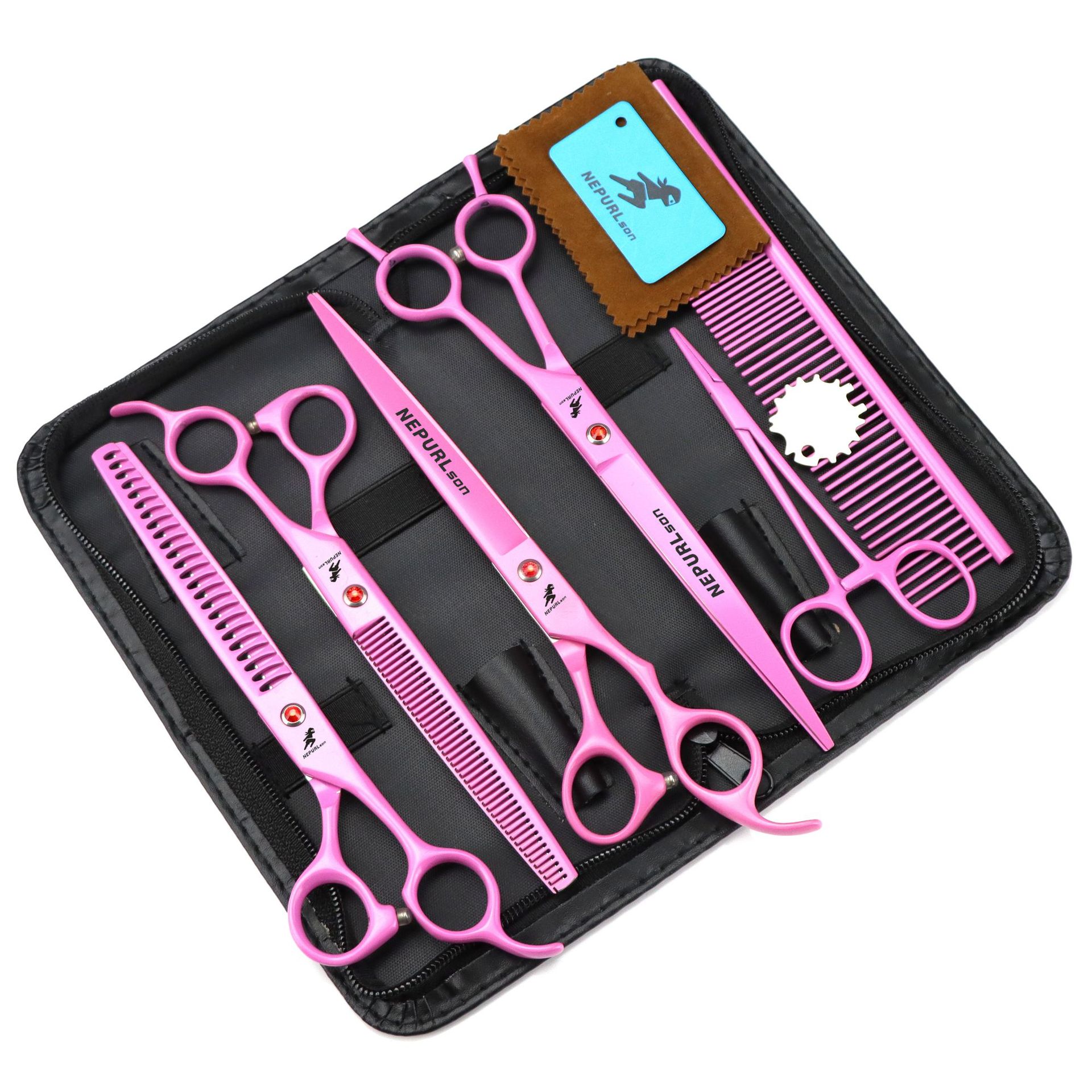 Dog Grooming Scissors Kit Pink - Professional Pet Grooming Scissors Curved 评论和价格