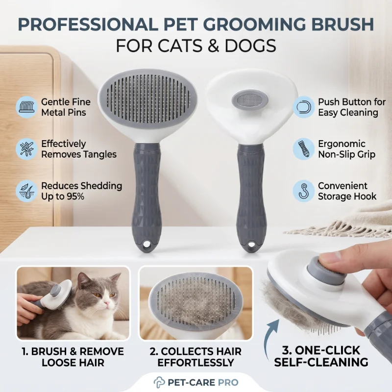 Dog Cat Grooming Brush, Self-C - Slicker Brush Self Cleaning Pet Grooming 评论和价格